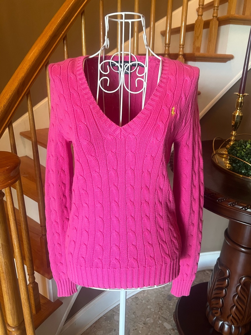 Polo Ralph Lauren Cotton Pink Cable Knit Sweater Academia Old Money Preppy Sz XS